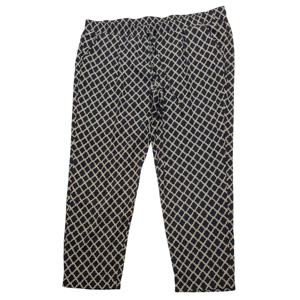 Roz & Ali Geometric Print Pull On Pants Womens 3X Black Cream Elastic Waist